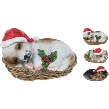 JK Home Décor - Σκύλος με Καπέλο Χριστουγέννων 16x9cm 3Σχδ