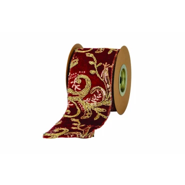 JK Home Décor - Κορδέλα Κεντημένη Burgundy Loneta Foil 10cmx4.5m