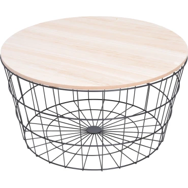 JΚ Home Décor - Τραπεζάκι Μεταλλικό Μαύρο με Ξύλινη Επιφάνεια