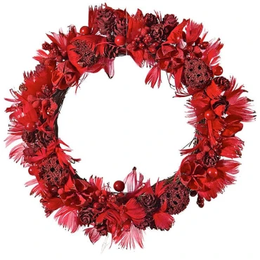 JΚ Home Décor - Στεφανάκι με Φτερά Κόκκινο 12cm
