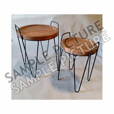 JΚ Home Décor - Τραπεζάκι Teak με Μέταλλο 28x51-38x46cm S/2