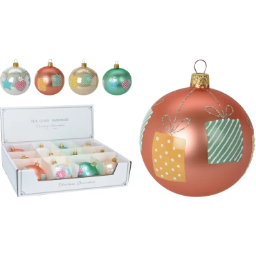 JΚ Home Décor - Μπάλα Γυάλινη Κρεμ-Σομόν-Ροζ Ματ 8cm 4Σχδ