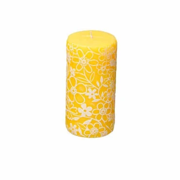JΚ Home Décor - Κερί Κύλινδρος Κίτρινος Floral 15cm