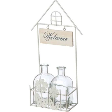 JΚ Home Décor - Βάση Μεταλλική Λευκή με Μπουκαλάκια 14x7x35cm