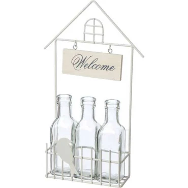 JΚ Home Décor - Βάση Μεταλλική Λευκή με Μπουκαλάκια 16x6x37cm