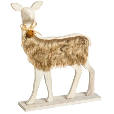 JΚ Home Décor - Ελάφι Ξύλινο με Γούνα 22x29cm