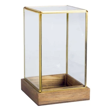 JΚ Home Décor - Βάση Ξύλινη με Γυάλα Τετράγωνη 11x12x21cm