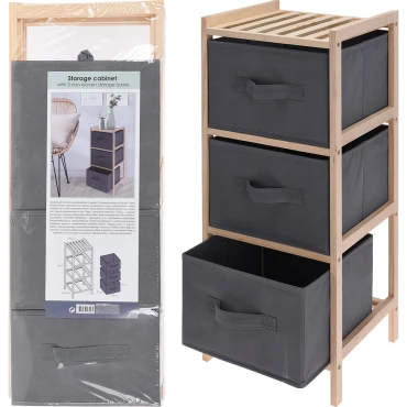 JK Home Décor - Ξύλινη Συρταριέρα με 3 Υφασμάτινα Συρτάρια 27x25x65cm