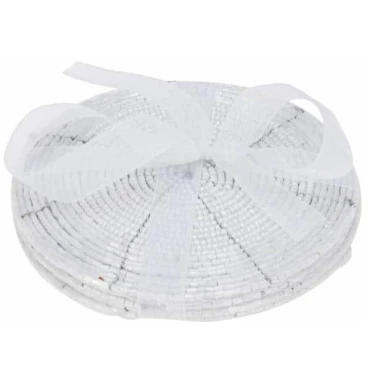 JK Home Décor - Coaster Beaded S/4 White 10cm