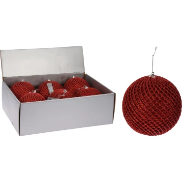 JΚ Home Décor - Μπάλα Κόκκινη με Glitter 12cm 3Σχδ