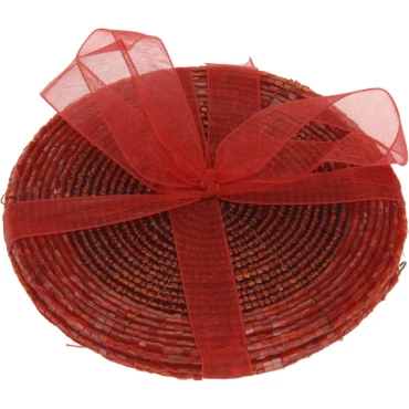 JK Home Décor - Coaster Beaded S/4 Red