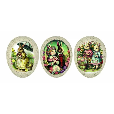 JK Home Décor - Αυγό Χάρτινο Ανοιγόμενο Rabbit Family 9cm 3Σχδ