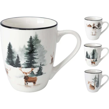 JK Home Décor - Κούπα Χριστουγέννων με Δέντρα 320ml 8.5x10cm 3Σχδ