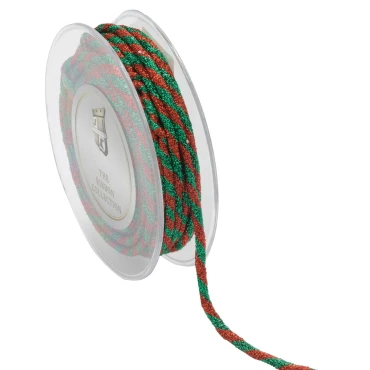 JΚ Home Décor - Κορδέλα Sparkle Lurex Tube με Σύρμα 5mmx10m Κόκκινη-Πράσινο