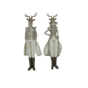 JK Home Décor - Deer Couple Polyresin Silver 13.5x10.5x43cm S/2