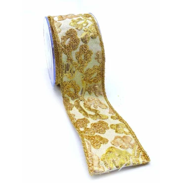 JΚ Home Décor - Κορδέλα Χρυσό BroΚar Leaves 6.7cmX4.5m
