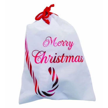 JΚ Home Décor - Πουγκί Με Διπλό Κορδόνι Λευκό-Κόκκινο Merry Xmas 39x49cm