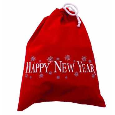 JΚ Home Décor - Πουγκί Βελούδο Κόκκινο Κορδόνι Happy New Year 30cmX40cm
