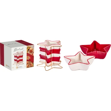 JK Home Décor - Βάση με Μπώλ Αστέρια Χριστουγέννων 12.5x4cm S/6