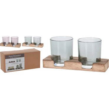 JK Home Décor - Κηροπήγια σε Δίσκο 19x7x9cm Γυαλί 7x8cm 2Σχδ