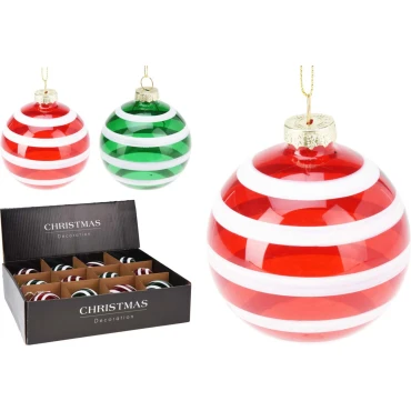 JK Home Décor - Μπάλα με Ρίγες Γυάλινη 8cm 2Σχδ