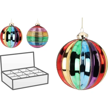 JK Home Décor - Μπάλα Μulti Γυάλινη 15cm 2Σχδ