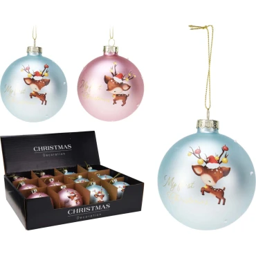 JK Home Décor - Μπάλα Χριστουγέννων Baby Deer από Γυαλί 8cm 2Σχδ