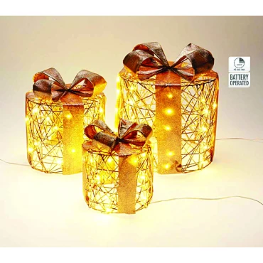 JK Home Décor - Δώρα 20-40LED Μέταλλο Χρυσό 17-30cm S/3