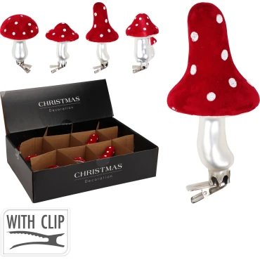 JK Home Décor - Στολίδι Μανιτάρι με κλιπ από Γυαλί 6x10cm 4Σχδ