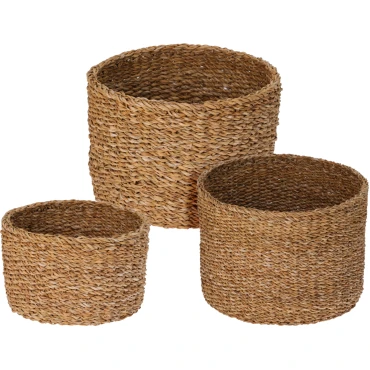 JΚ Home Decor - Καλάθι Στρογγυλό S/3 Θαλάσσιο Χόρτο