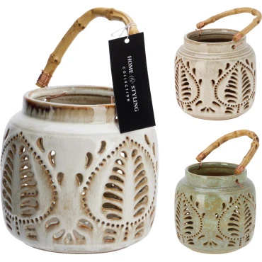 JΚ Home Decor - Φανάρι Πορσελάνη με Μπαμπού