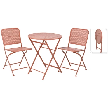 JΚ Home Décor - Τραπεζάκι Bistro 60x70cm 2 Καρέκλες Κεραμιδί 38x41x78 S/3