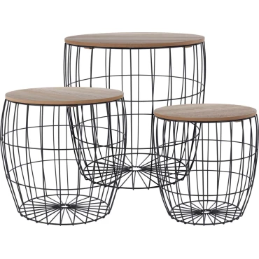 JK Home Décor - Βοηθητικό Τραπέζι από Μέταλλο & Ξύλο 37-42x37-41cm S/3