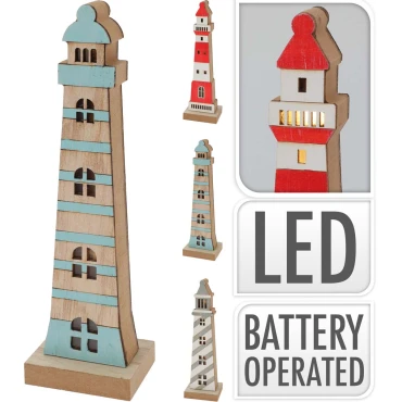 JΚ Home Décor - Φάρος Ξύλινος LED 22cm 3Σχδ