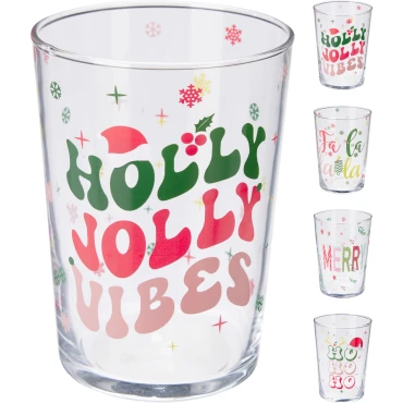 JK Home Décor - Ποτήρι Holly Jolly από Γυαλί 510ml 9x12.5cm 4Σχδ