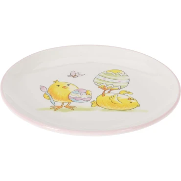 JΚ Home Décor - Πιάτο Κεραμικό Ροζ με Κοτόπουλα 20cm