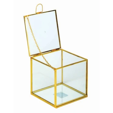 JK Home Décor - Κουτακι Γυάλινο Με Μεταλλικη Βάση 10x10x10cm