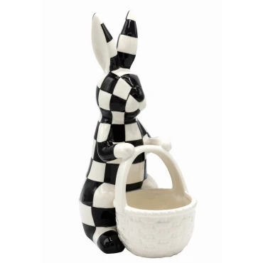 JΚ Home Décor - Λαγός Με Καλάθι Κεραμικός Ασπρόμαυρος 18x11x28cm
