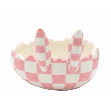 JΚ Home Décor - Μπωλ Κεραμικό Λευκό Ροζ 17x14.8x14cm
