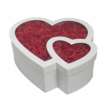 JK Home Décor - Κουτί Χάρτινο Διπλή Καρδιά Λευκό 22-26x9-11cm