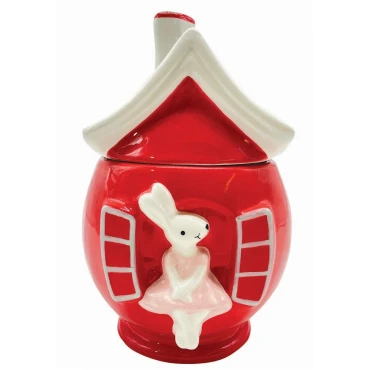 JK Home Décor - Μπισκοτιέρα Λαγουδόσπιτο Κόκκινο Κεραμικό 15.5x14.5x22.5cm