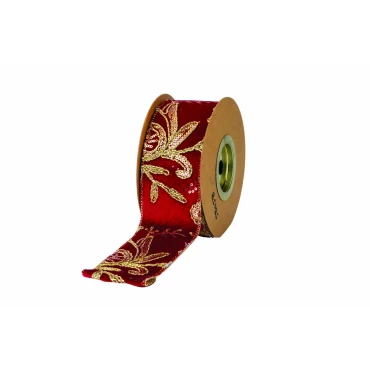JK Home Décor - Κορδέλα Κεντημένη Burgundy Loneta Foil 6.7cmx4.5m