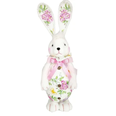 JK Home Décor - Λαγός με Λουλούδια από Φελιζόλ Λευκό 40cm