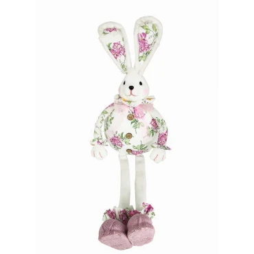 JK Home Décor - Λαγός με Λουλούδια από Φελιζόλ Λευκό 60cm