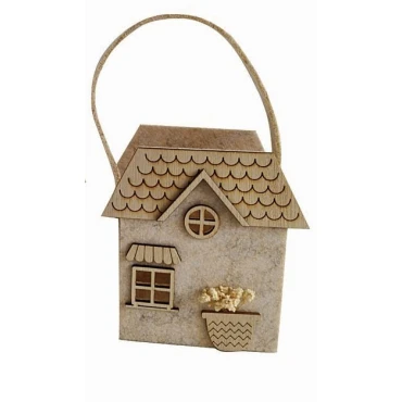 JK Home Décor - Καλάθι Τσόχινο με Σπίτι Μπεζ 12x7.5x12.5cm