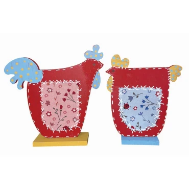 JK Home Décor - Κότα από Ξύλο Κόκκινη S/2 18x18 & 16x13cm