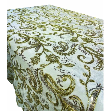 JK Home Décor - Τραπεζομάντηλο Embroidery Velvet Μπεζ 150cm x 2m