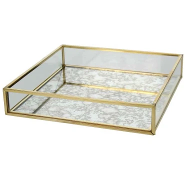 JΚ Home Décor - Δισκάκι Μεταλλικό με Γυαλί Χρυσό 16x16x3cm