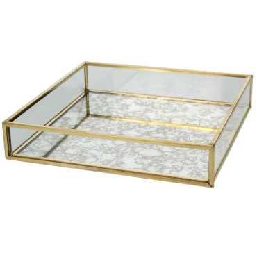 JΚ Home Décor - Δισκάκι Μεταλλικό με Γυαλί Χρυσό 20x20x3cm
