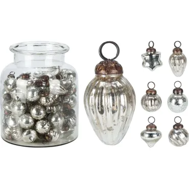 JΚ Home Décor - Στολίδι Γυάλινο Ασημένιο Σε Γυάλα 3.5x2.5cm 6Σχδ S/100